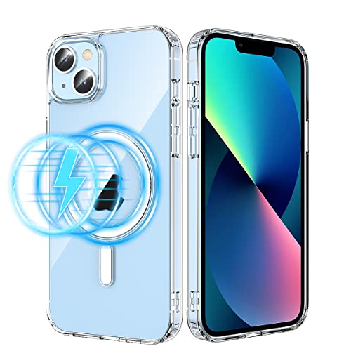 Losvick Hülle Kompatibel mit iPhone 13, iPhone 14 Hülle für Magsafe, TPU Bumper PC Stoßfest Schutzhülle Kratzfeste Case Handyhülle iPhone 13 / iPhone 14-6.1 Zoll - Transparent von Losvick