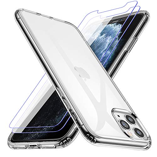 Losvick Hülle für iPhone 11 Pro mit 2X Schutzfolie, Handyhülle Klar Silikon TPU Anti-Gelb Schutzhülle Stoßfänger Stoßfest Kratzfest Case Cover für iPhone 11 Pro - 5.8 Zoll - Transparent von Losvick