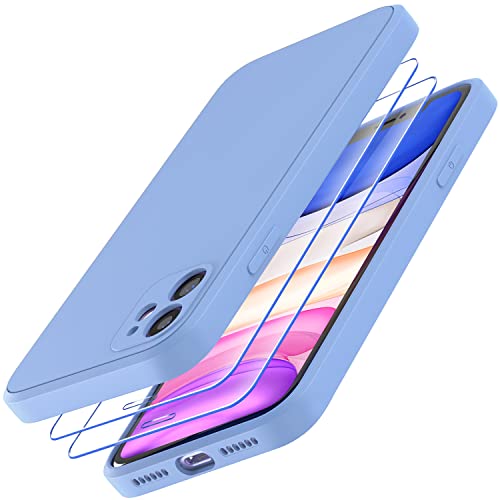 Losvick Hülle für iPhone 11 mit 2 Stück Panzer Schutz Glas, Silikon Hülle Stoßfest Kratzfest Case mit Weichem Mikrofaser, TPU Anti Gelb Handyhülle- 6,1 Zoll - Dunstblau von Losvick