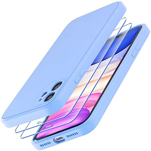 Losvick Hülle für iPhone 11 mit 2 Stück Panzer Schutz Glas, Silikon Hülle Stoßfest Kratzfest Case mit Weichem Mikrofaser, TPU Anti Gelb Handyhülle- 6,1 Zoll - Hellblau von Losvick