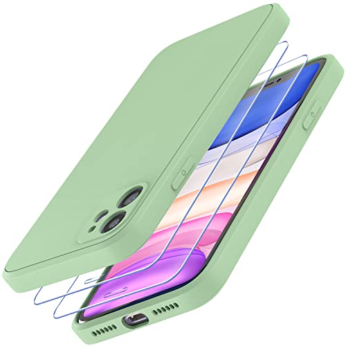 Losvick Hülle für iPhone 11 mit 2 Stück Panzer Schutz Glas, Silikon Hülle Stoßfest Kratzfest Case mit Weichem Mikrofaser, TPU Anti Gelb Handyhülle- 6,1 Zoll - Hellgrün von Losvick
