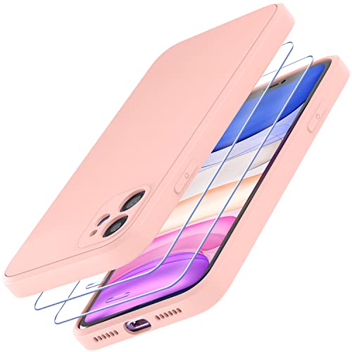 Losvick Hülle für iPhone 11 mit 2 Stück Panzer Schutz Glas, Silikon Hülle Stoßfest Kratzfest Case mit Weichem Mikrofaser, TPU Anti Gelb Handyhülle- 6,1 Zoll - Rosa von Losvick