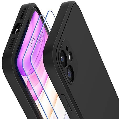 Losvick Hülle für iPhone 11 mit 2 Stück Panzer Schutz Glas, Silikon Hülle Stoßfest Kratzfest Case mit Weichem Mikrofaser, TPU Anti Gelb Handyhülle- 6,1 Zoll - Schwarz von Losvick