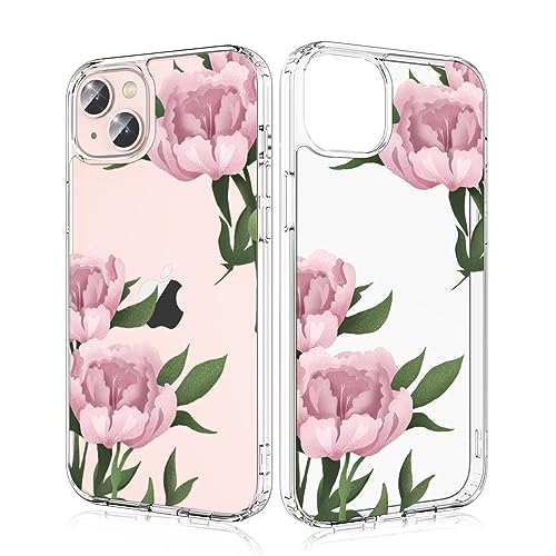 Losvick Hülle für iPhone 13/14, Pfingstrose Rosa Transparent Hybrid Schutzhülle Hartschale PC + Stoßfest TPU Bumper für iPhone 13/14, 6,1 Zoll Losvick Hülle für iPhone 13/14, Pfingstrose Rosa Transparent Hybrid Schutzhülle Hartschale PC + Stoßfest TPU Bumper für iPhone 13/14, 6,1 Zoll von Losvick