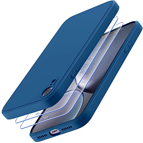 Losvick Hülle für iPhone XR mit 2 Stück Panzer Schutz Glas, Silikon Hülle Stoßfest Kratzfest Case mit Weichem Mikrofaser, TPU Anti Gelb Handyhülle- 6,1 Zoll - Blau von Losvick