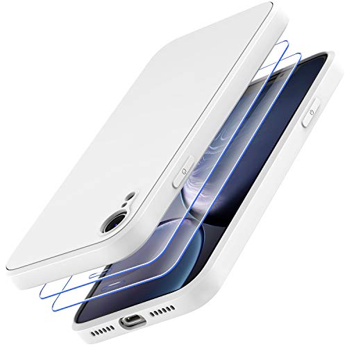 Losvick Hülle für iPhone XR mit 2 Stück Panzer Schutz Glas, Silikon Hülle Stoßfest Kratzfest Case mit Weichem Mikrofaser, TPU Anti Gelb Handyhülle- 6,1 Zoll - Weiß von Losvick