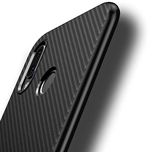Losvick Schutzhülle für Huawei P20 Lite, weiche Silikon-TPU-Bumper [stoßfest] [leicht] [rutschfest] Kohlefaser-Schutzhülle – Mattschwarz von Losvick
