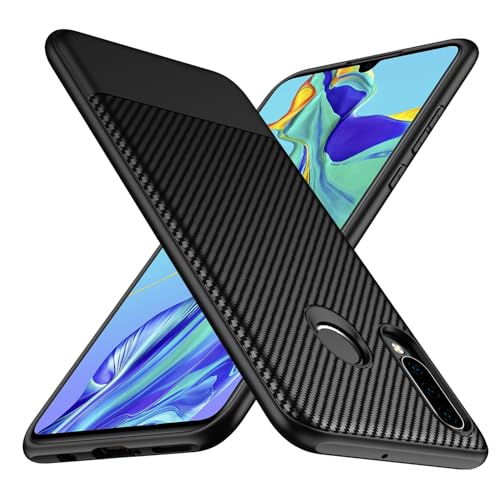 Losvick Schutzhülle für Huawei P30 Lite, stoßfest [Bumper mit verstärkten Ecken] Schutz aus weichem Silikon, Kohlefaser, dünn – 6,15 Zoll – Schwarz, Minimalistisch, Erwachsener, Unisex von Losvick