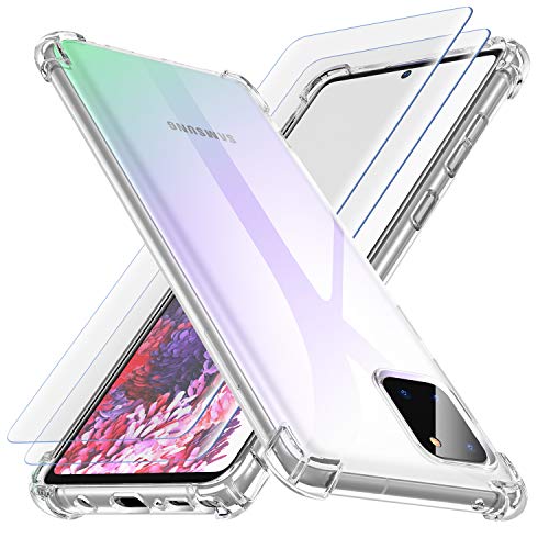 Losvick Schutzhülle für Samsung Note 10 Lite + 2 x Hartglas-Displayschutz, transparent, Silikon, ultradünn, stoßfest, gelb, transparent von Losvick