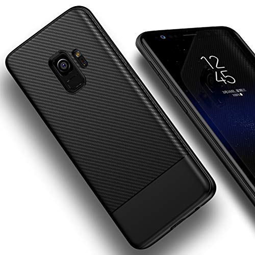 Losvick für Galaxy S9 Hülle, Ultra-dünne Silikon TPU Soft Handyhülle [Kohlefaser Textur - Design] Stoßfest Kratzfest Anti-Fingerabdruck Staubschutz Matt Schutzhülle Case für Galaxy S9 - Schwarz von Losvick