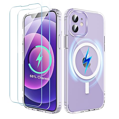 Losvick für iPhone 12/iPhone 12 Pro Hülle 6,1 Zoll, [2 Schutzfolie][Kompatibel mit MagSafe] Stoßfest Schutzhülle Kratzfeste Transparent Rückseite iPhone 12/12 Pro Handyhülle - Durchsichtig von Losvick