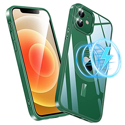 Losvick für iPhone 12 Hülle, iPhone 12 Pro Hülle 6,1 Zoll, [Kompatibel mit MagSafe] Stoßfest Schutzhülle Kratzfeste Transparent Rückseite Schutzhülle iPhone 12/12 Pro Handyhülle (Grün) von Losvick