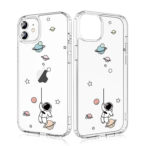 Losvick für iPhone 12 Pro/iPhone 12 Hülle, Astronaut Design Transparent Silikon Aesthetic Handyhülle Hartschale PC + Stoßfest TPU für Mädchen und Frauen Schutzhülle, 6,1 Zoll von Losvick