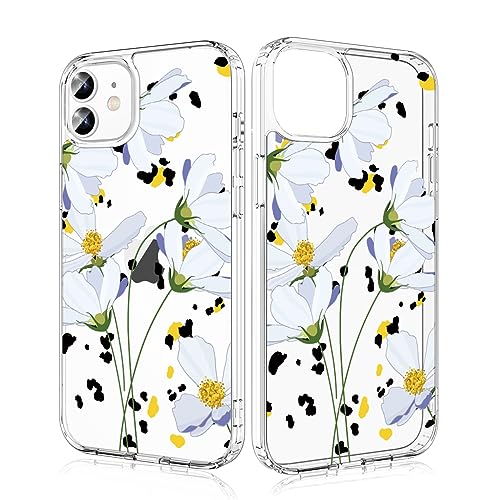 Losvick für iPhone 12 Pro/iPhone 12 Hülle, Weiße Wildblume Design Transparent Silikon Aesthetic Handyhülle Hartschale PC + Stoßfest TPU für Mädchen und Frauen Schutzhülle, 6,1 Zoll von Losvick