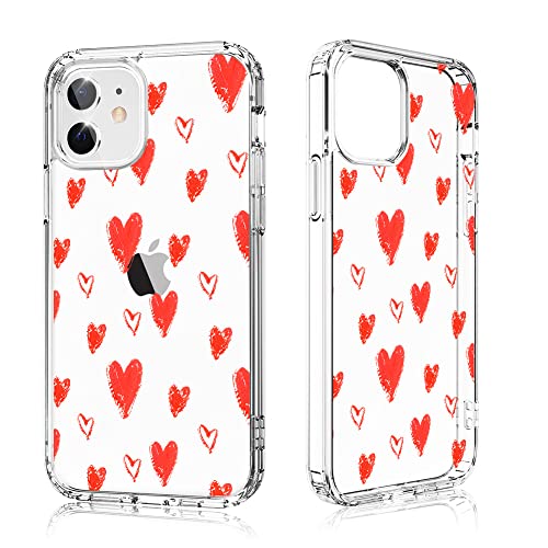 Losvick für iPhone 12 Pro/iPhone 12 Hülle Herz Muster Design Transparent Silikon Aesthetic Handyhülle Hartschale PC + Stoßfest TPU für Mädchen und Frauen Schutzhülle, 6,1 Zoll von Losvick