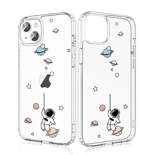 Losvick für iPhone 13/ iPhone 14 Hülle, Astronaut Transparent Hybrid Schutzhülle Hartschale PC + Stoßfest TPU Bumper für iPhone 13/ iPhone 14, 6,1 Zoll - Astronaut von Losvick