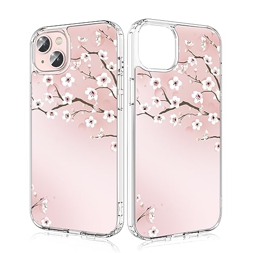 Losvick für iPhone 13/ iPhone 14 Hülle, Rosa Kirschbaum Transparent, Hybrid Schutzhülle Hartschale PC + Stoßfest TPU Bumper für iPhone 13/ iPhone 14, 6,1 Zoll - Rosa Kirschbaum von Losvick