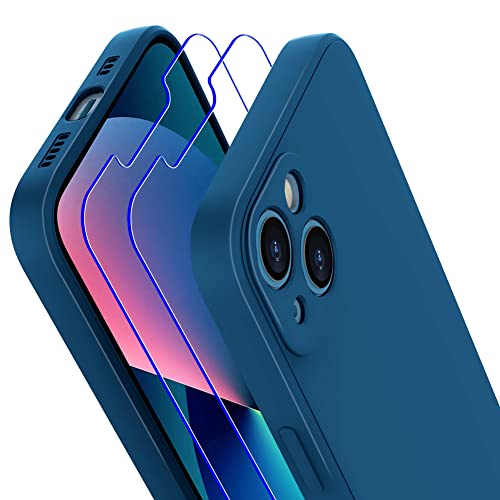 Losvick für iPhone 13 Hülle Liquid Silikon mit 2 Stück Hartglas Schutzfolie, Ultra Dünn mit Microfiber, Kameraschutz Rundumschutz, Anti-Kratzer Stoßfest Handyhülle für iPhone 13, 6.1" (Purpurblau) von Losvick