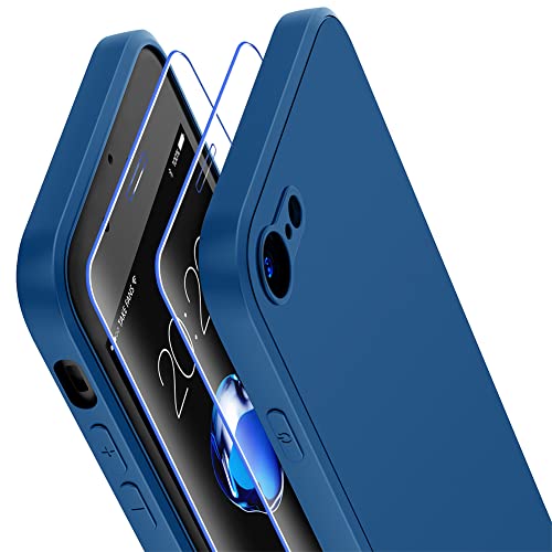 Losvick für iPhone SE Hülle 2022/2020, iPhone 8/7 Hülle mit 2 Stück Panzer Schutz Glas, Silikon Hülle Stoßfest Kratzfest mit Weichem Mikrofaser Handyhülle - 4,7 Zoll - Blau von Losvick