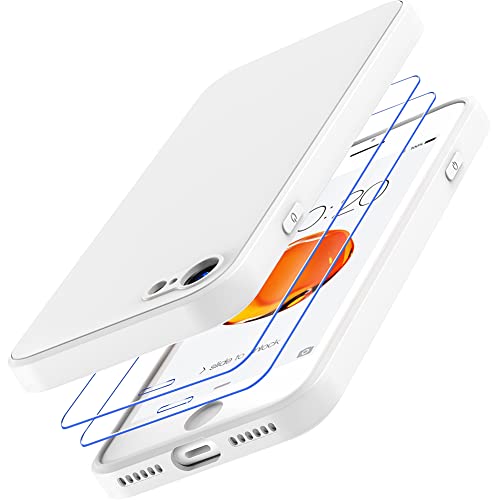 Losvick für iPhone SE Hülle 2022/2020, iPhone 8/7 Hülle mit 2 Stück Panzer Schutz Glas, Silikon Hülle Stoßfest Kratzfest mit Weichem Mikrofaser Handyhülle - 4,7 Zoll - Weiß von Losvick