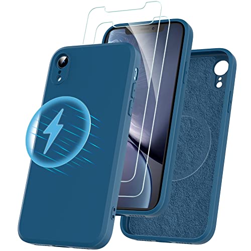 Losvick für iPhone XR Hülle kompatibel mit Magsafe mit 2 Stück Panzer Schutz Glas, Silikon Hülle Stoßfest Kratzfest Case mit Weichem Mikrofaser, TPU Anti Gelb Handyhülle- 6,1 Zoll - Blau von Losvick