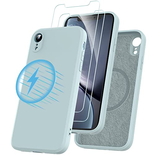 Losvick für iPhone XR Hülle kompatibel mit Magsafe mit 2 Stück Panzer Schutz Glas, Silikon Hülle Stoßfest Kratzfest Case mit Weichem Mikrofaser, TPU Anti Gelb Handyhülle- 6,1 Zoll - Hellblau von Losvick