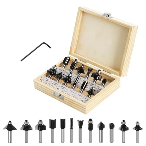 Losxuido 12 Stück Fräser für Oberfräse 6mm Schaft Oberfräse Fräser set Nutfräser Profilfräser Oberfräser Set mit Holzkoffer für Holzbearbeitung (schwarz) von Losxuido
