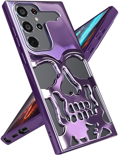 Lotadilo Schutzhülle für Samsung Galaxy S22 Ultra, Totenkopf, Skelett, cool, lustig, Gothic, hohl, für Galaxy S22 Ultra, für Herren, Jungen, Teenager, designt, ausgehöhlt, stoßfest, S22 Ultraviolett Lotadilo Schutzhülle für Samsung Galaxy S22 Ultra, Totenkopf, Skelett, cool, lustig, Gothic, hohl, für Galaxy S22 Ultra, für Herren, Jungen, Teenager, designt, ausgehöhlt, stoßfest, S22 Ultraviolett von Lotadilo