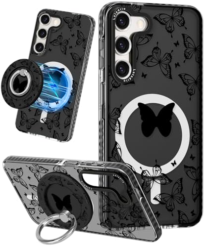 Lotadilo Schutzhülle für Samsung Galaxy S23 Plus für Frauen – Mädchen, niedliches Design, kompatibel mit Magsafe, Magnetringhalter, Ständer, schwarzer Schmetterling, Handyhüllen, ästhetisches Lotadilo Schutzhülle für Samsung Galaxy S23 Plus für Frauen – Mädchen, niedliches Design, kompatibel mit Magsafe, Magnetringhalter, Ständer, schwarzer Schmetterling, Handyhüllen, ästhetisches von Lotadilo