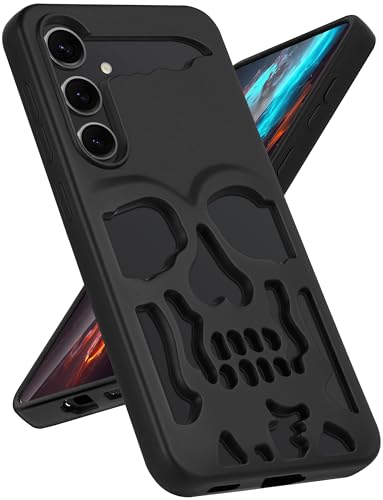 Lotadilo Schutzhülle für Samsung Galaxy S24 – Totenkopf-Skelett für Herren, Jungen, Kühlergrill, Damen, cooles Muster, Gothic-Design, ausgehöhlt, weiche Schutzhülle für Galaxy S24, Schwarz von Lotadilo