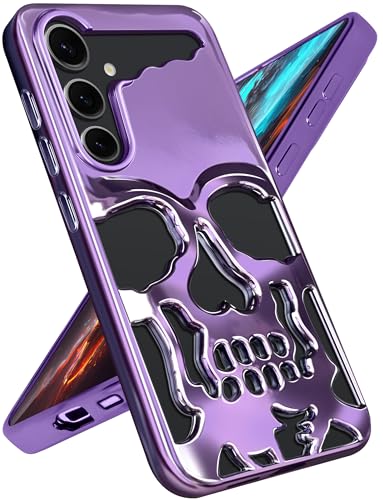 Lotadilo Schutzhülle für Samsung Galaxy S24 – Totenkopf-Skelett für Männer, Jungen, Frauen, Kühler, lustig, Gothic-Muster, ausgehöhlt, weiche Hülle für Galaxy S24, Violett von Lotadilo