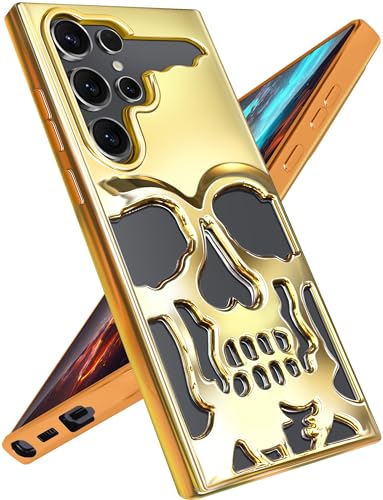 Lotadilo Schutzhülle für Samsung Galaxy S24 Ultra – Totenkopf-Skelett für Männer, Jungen, Frauen, lustiges Muster, cooles Gothic-Design, weiche Hülle für S24 Ultra, goldfarben Lotadilo Schutzhülle für Samsung Galaxy S24 Ultra – Totenkopf-Skelett für Männer, Jungen, Frauen, lustiges Muster, cooles Gothic-Design, weiche Hülle für S24 Ultra, goldfarben von Lotadilo