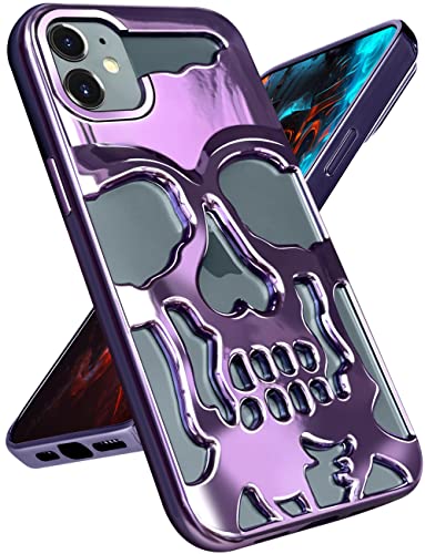 Lotadilo Schutzhülle für iPhone 11 für Männer und Frauen, cooles Totenkopf-Skelett, lustig, Gothic, hohl, modisch, ausgehöhlt, Designer-beschichtet, stoßfest, Gothic-Hülle für iPhone 11, Violett von Lotadilo