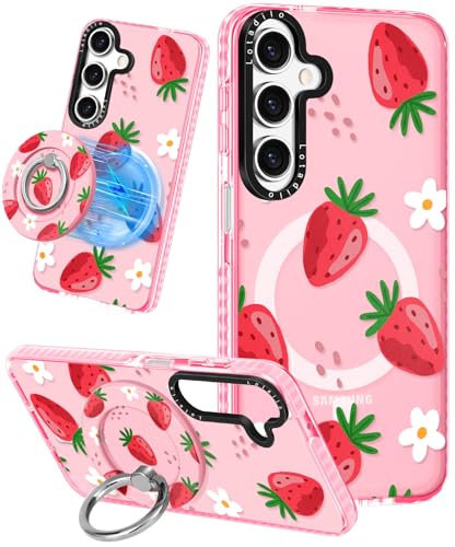 Lotadilo Süße Schutzhülle für Samsung Galaxy A16 für Frauen und Mädchen – Lustiges Erdbeerblumen-Design, kompatibel mit Magsafe Magnetringhalter, Ständer, modische TPU-Handyhüllen Lotadilo Süße Schutzhülle für Samsung Galaxy A16 für Frauen und Mädchen – Lustiges Erdbeerblumen-Design, kompatibel mit Magsafe Magnetringhalter, Ständer, modische TPU-Handyhüllen von Lotadilo