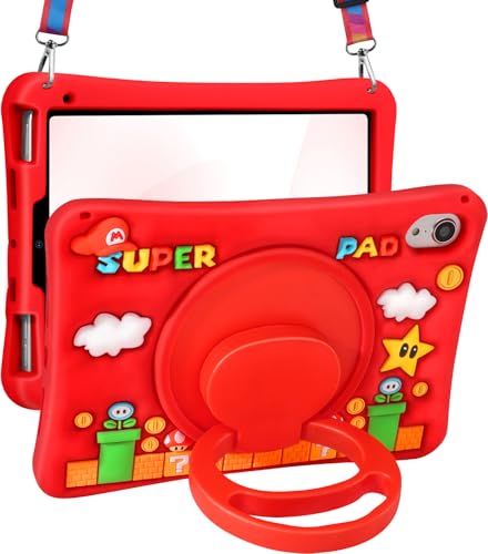 Lotadilo Süße Schutzhülle für iPad Mini 7 2024 (A17 Pro)/Mini 6 Hülle 8,3 Zoll 2021 – Silikon 3D Design für Mädchen Frauen Teenager Mädchen Kawaii Lustig Cartoon Weicher Ständer mit Lanyard, Rot von Lotadilo