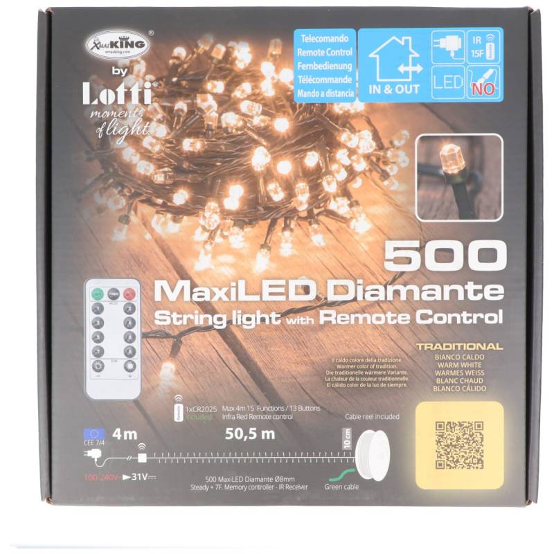 LED-Lichterkette 500er LED bernsteinfarben, LED-Microlichterkette, für Innen- und Außenbereich geeignet, inklusive IR-Fernbedienung von Lotti