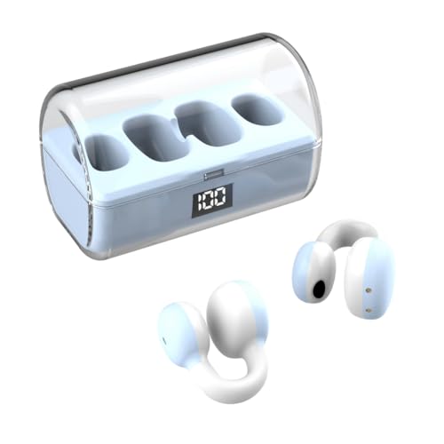 Loufy Kabellose Kopfhörer, Ohrclip, LED-Digitalanzeige, Bluetooth-Kopfhörer, Funktioniert mit Smartphones, Musik-Headset, Blau, Weiß, Langlebig, Einfache Installation, Einfach zu Bedienen von Loufy