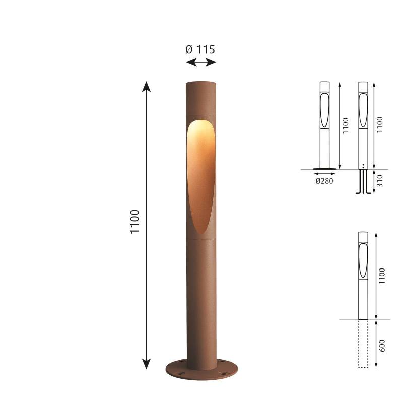 Louis Poulsen Flindt mit Fuß geerdet 110 cm corten von Louis Poulsen