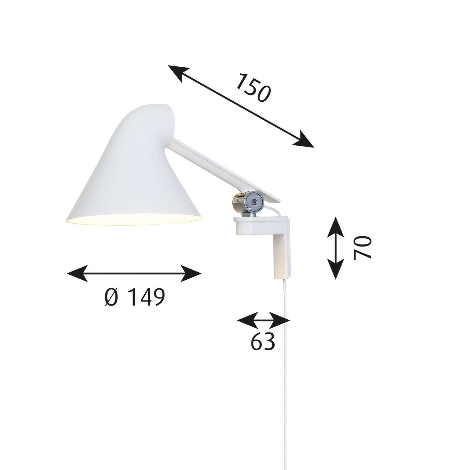Louis Poulsen NJP LED-Wandlampe Arm kurz, weiß von Louis Poulsen
