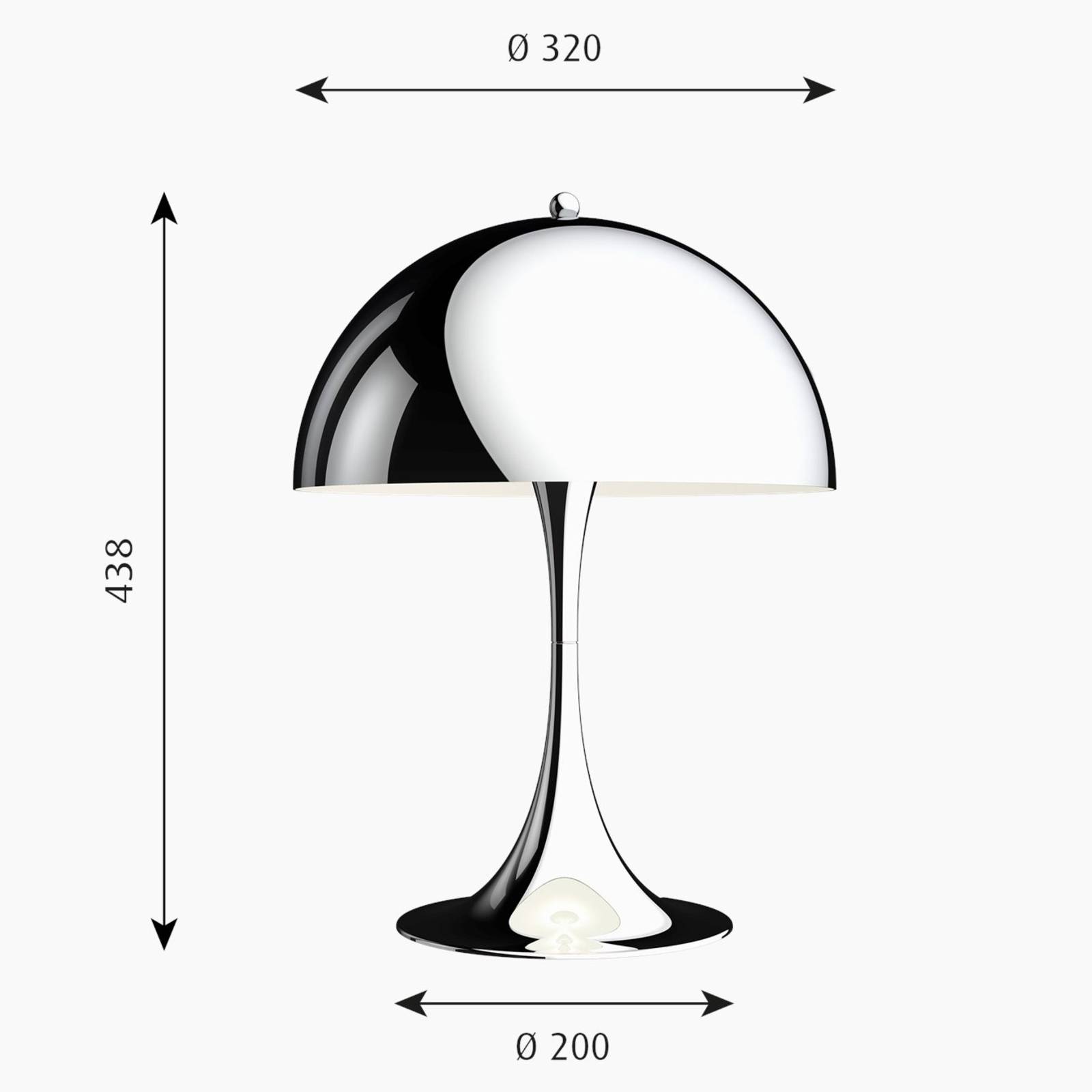 Louis Poulsen Panthella 320 Tischleuchte, chrom von Louis Poulsen