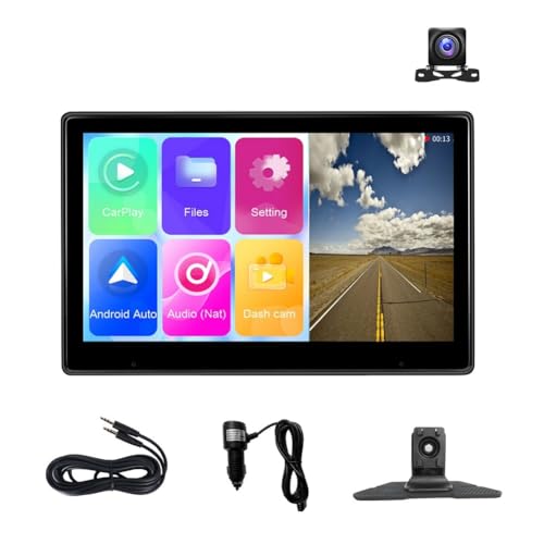 Louttary 10,1-Touchscreen, Kabelloses Carplay und Android Auto-Ersatzzubehör, Tragbarer Auto-Multimediaplayer, 4K-DVR-Dashcam mit Kamera Louttary 10,1-Touchscreen, Kabelloses Carplay und Android Auto-Ersatzzubehör, Tragbarer Auto-Multimediaplayer, 4K-DVR-Dashcam mit Kamera von Louttary