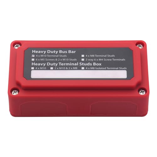 Louttary 200-A-Sammelschienenbolzen-Verteilerblock-Sammelschienenkasten mit 4 X M10 (3/8) Anschlussbolzen für Auto, Wohnmobil, Boot, Rote Ersatzteile, Zubehör von Louttary