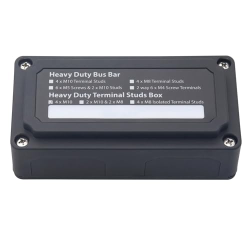 Louttary 200-A-Sammelschienenbolzen-Verteilerblock-Sammelschienenkasten mit 4 X M10 (3/8) Anschlussbolzen für Auto, Wohnmobil, Boot, Schwarzes Zubehör von Louttary