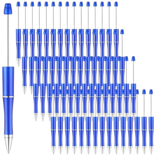 Louttary 60-Teilige Beadschreibstifte Großhandels-Beads Stift Schwarz Tinte Kugelschreiber Kunststoff für Kinder Mädchen Schüler Lehrer, Blau von Louttary