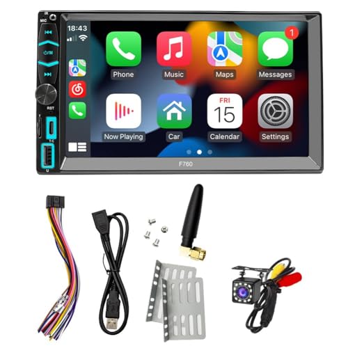 Louttary Doppel-Din-Autoradio, CarPlay-Stereoanlage mit CarPlay und Android Auto, 7-Touchscreen-FM/AM-Radio, Bluetooth, Mirror-Link, Rückfahrkamera von Louttary