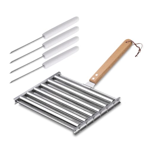 Louttary Hot Dog Roller Aus Edelstahl für Den Grill, BBQ-Wurstroller mit Holzgriff, Tragbares Grillzubehör, Langlebig Louttary Hot Dog Roller Aus Edelstahl für Den Grill, BBQ-Wurstroller mit Holzgriff, Tragbares Grillzubehör, Langlebig von Louttary