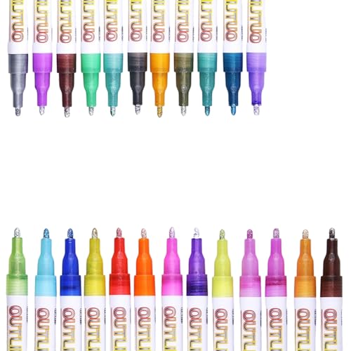 Louttary Shimmer Marker Set Kit 24 Farben Metallic Kontur Glitter Stifte-Set für Kinder und Erwachsene, Schulsachen Ideal zum Zeichnen von Louttary