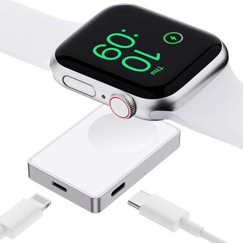 Portable Fast Charger for Apple Watch 9 8 7 6 5 SE 4 3 Ultra 1 2, Compact Metal Case, Convenient for Travel Cordless Charging Dock with Keychain, Connect to USB C or iPhone Power Cable. Starlight. von Lovandare