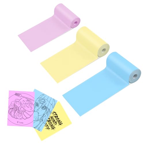 Lovcoyo 3 Roll Drucker Papier Mini Aufkleber Drucker Papier Thermopapier, 57 x 25 mm, Mini Wireless Mobile Instant Drucker Gelb/Blau/Rosa Mini Pocket Thermal Pinter Papier Nicht klebend Papier von Lovcoyo