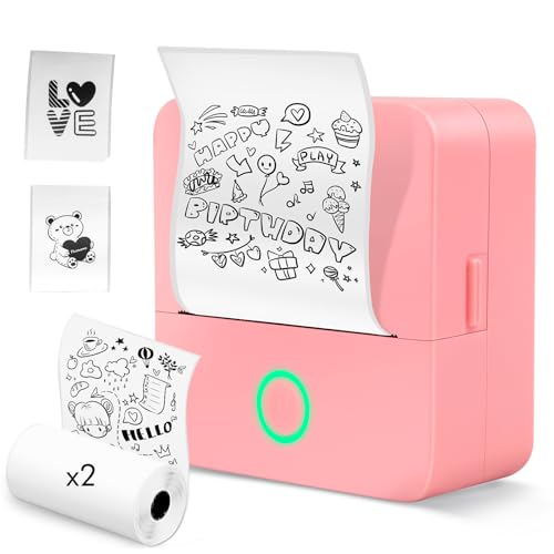 Etikettendrucker Selbstklebend, 2 Roll Etikettiergerät Mini Label Printer Ettikettiergeraet Labeldrucker Beschriftungsgerät Selbstklebend mit iOS und Android Vielseitiger Beschriftungsgerät Bluetooth von Lovcoyo